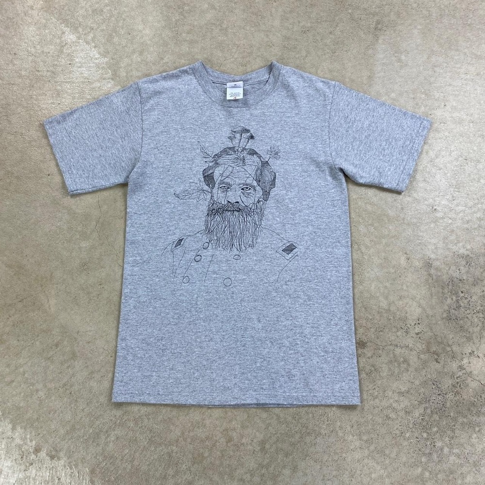 Vintage 90s Mushroom Man Shirt Size Small Gray Art Nature Outdoor